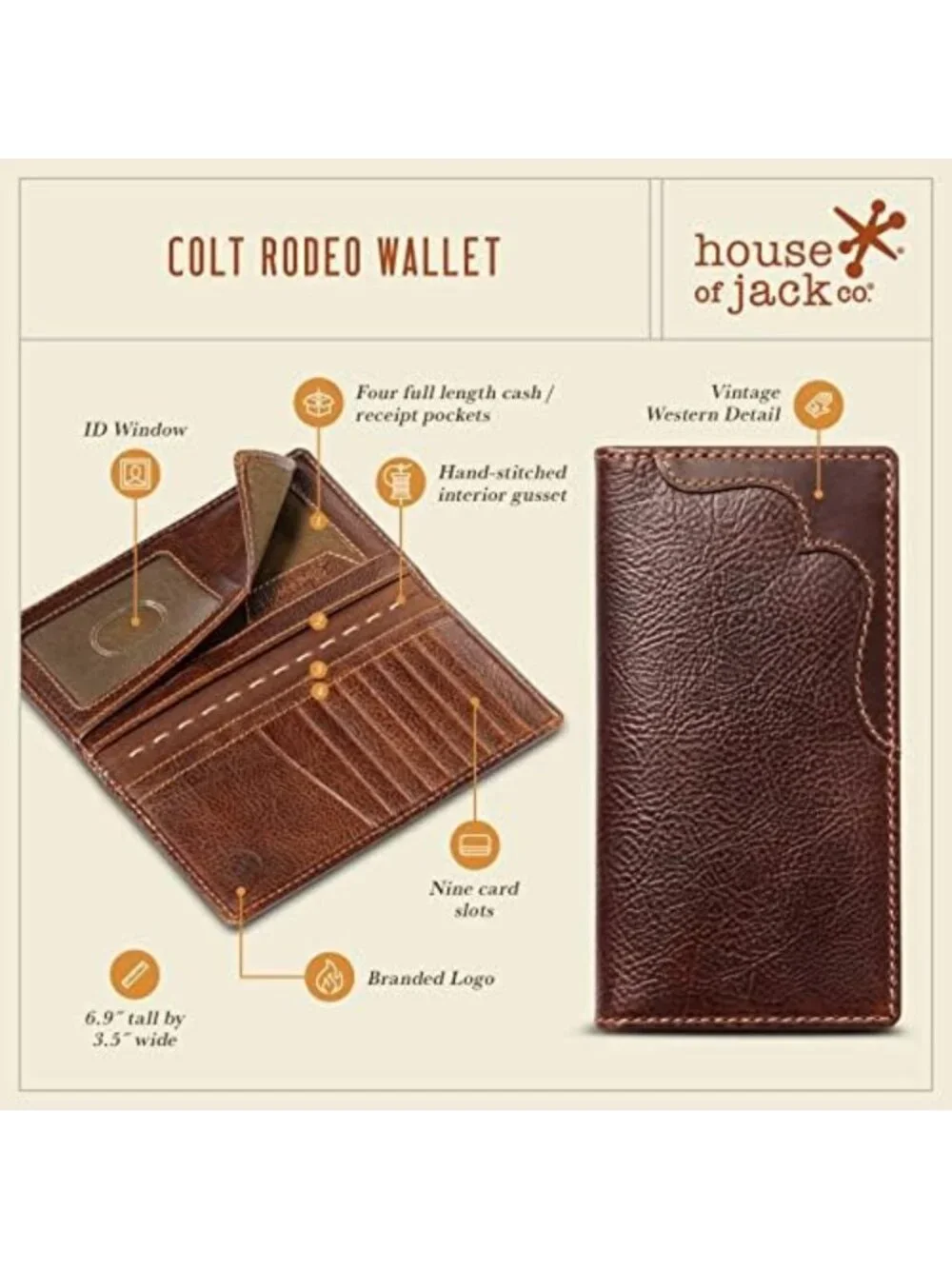 Full Grain Leather Long Bifold Western Wallet for Men, Stylish & Durable Design